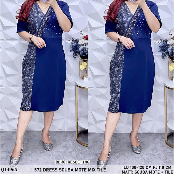 dress wanita scuba mote+tile ld 100-120 hitam, navy, salem, maron,ijo