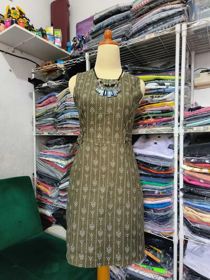 Dress Im Vely Hijau Lumut Motif Batik