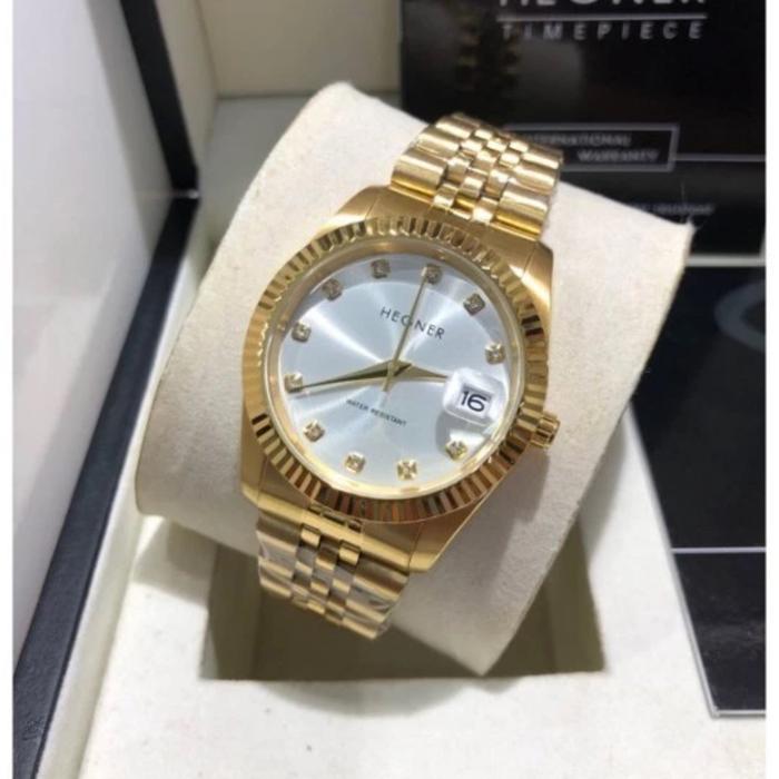 JAM TANGAN PRIA ANALOG HEGNER 1703 HW 1703 HW1703 GOLD STAINESS STRAP