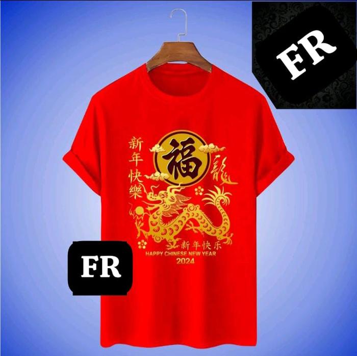 [FR ]Promo Kaos Imlek Naga 2024 Pria/Wanita Dewasa Baju Kaos CNY Merah