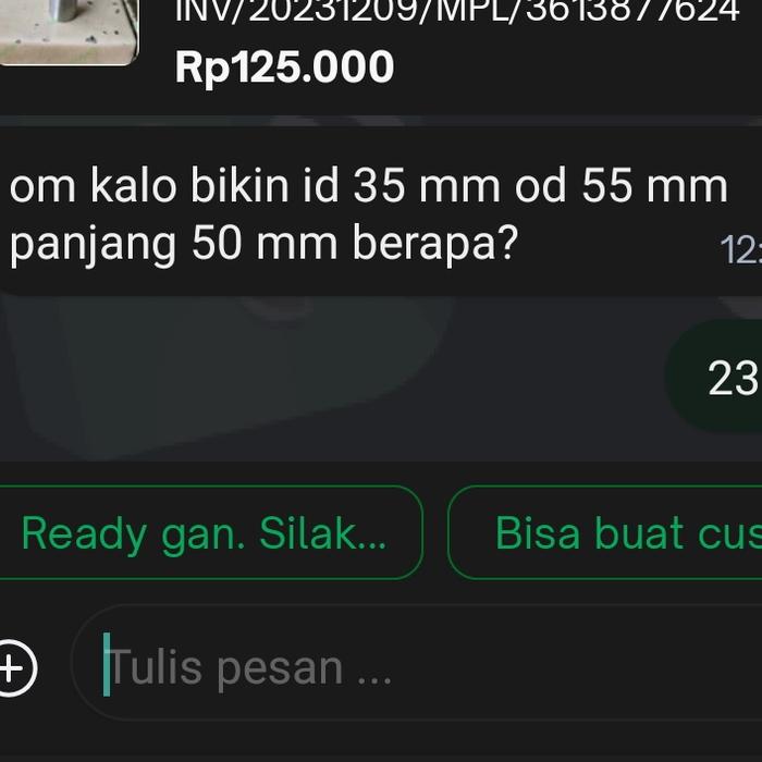 BUSHING CUSTOM ID 35mm, OD 55mm, PANJANG 50mm