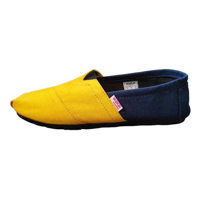 Sepatu Wakai Slip on Casual Original Yellow Navy Classic