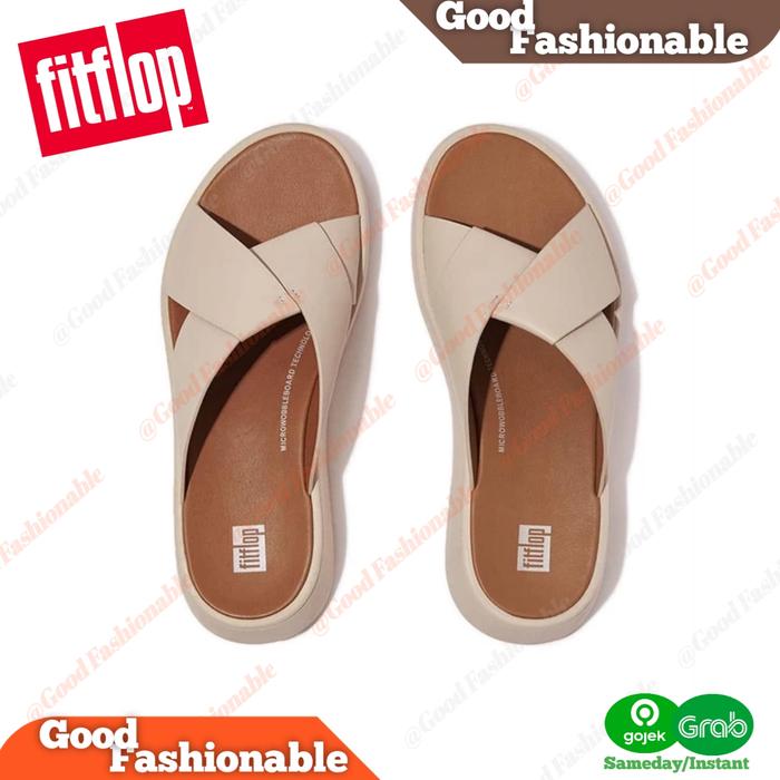Sandal Wanita FITFLOP F-Mode Folded Platform Cross Slides Kulit Asli