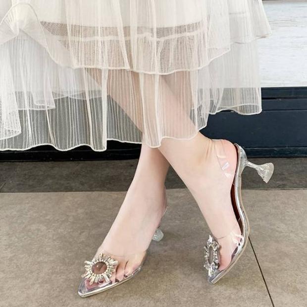 [[ Restock ]] Hz01290 Heels Transparan Bohemian / Amina Muaddi Cantik