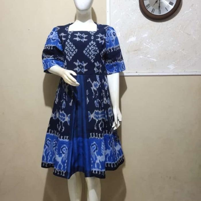 dress tenun motif NTT biru terbaru