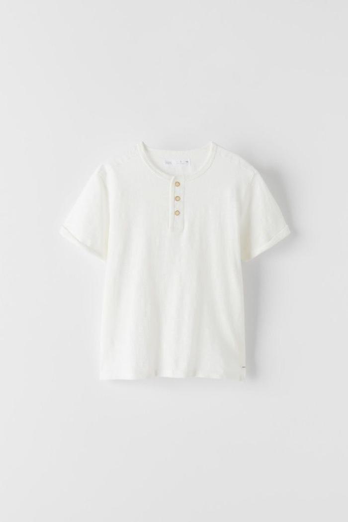 ZARA KIDS SLUB KNIT HENLEY T-SHIRT