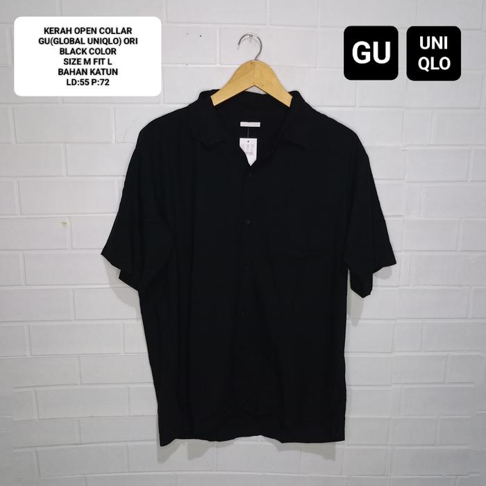 KEMEJA HITAM OPEN COLLAR GU UNIQLO ORI SIZS M FIT L