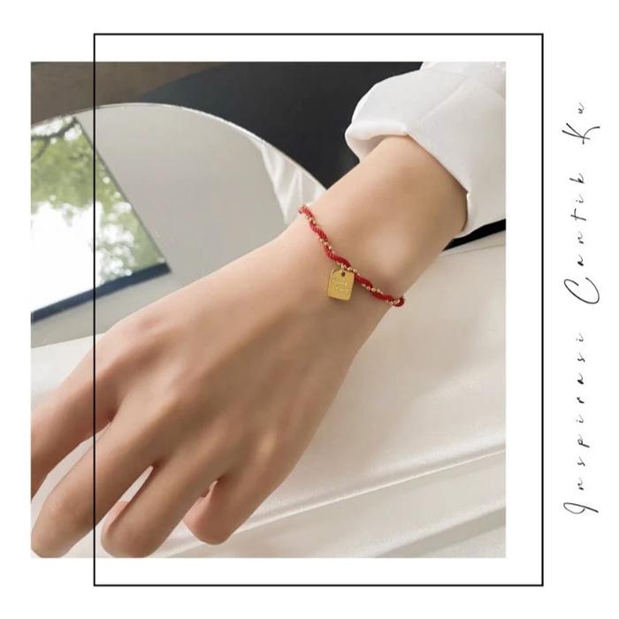 Gelang Titanium Tali Merah Gelang Anti Karat Emas 18K Bracelet Ori