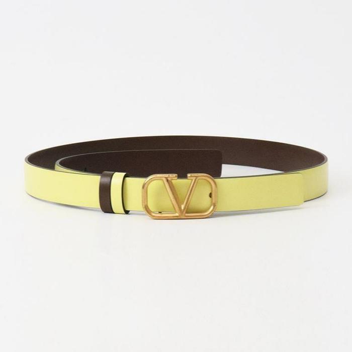 Valentino Vlogo Reversible Belt 2cm Yellow/Teak Brown