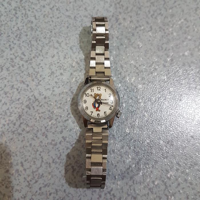Jam tangan Putar asli jadul unik Bouncy Bear Mesin Swiss