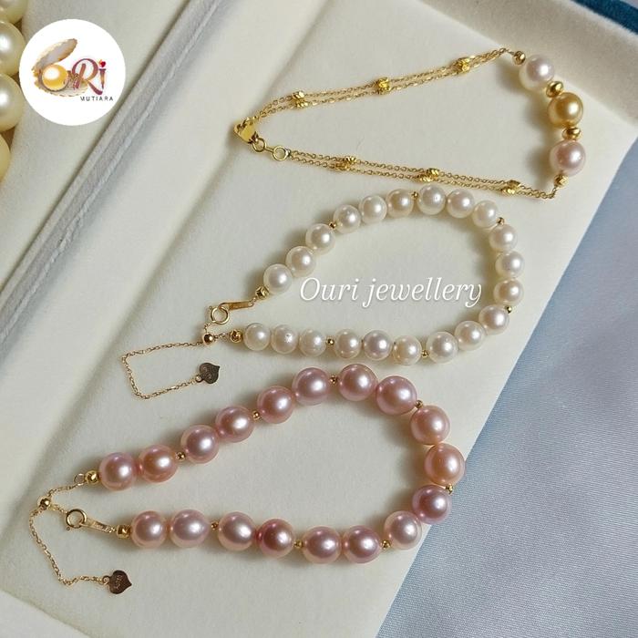 gelang emas 16 karat mutiara laut mix edison