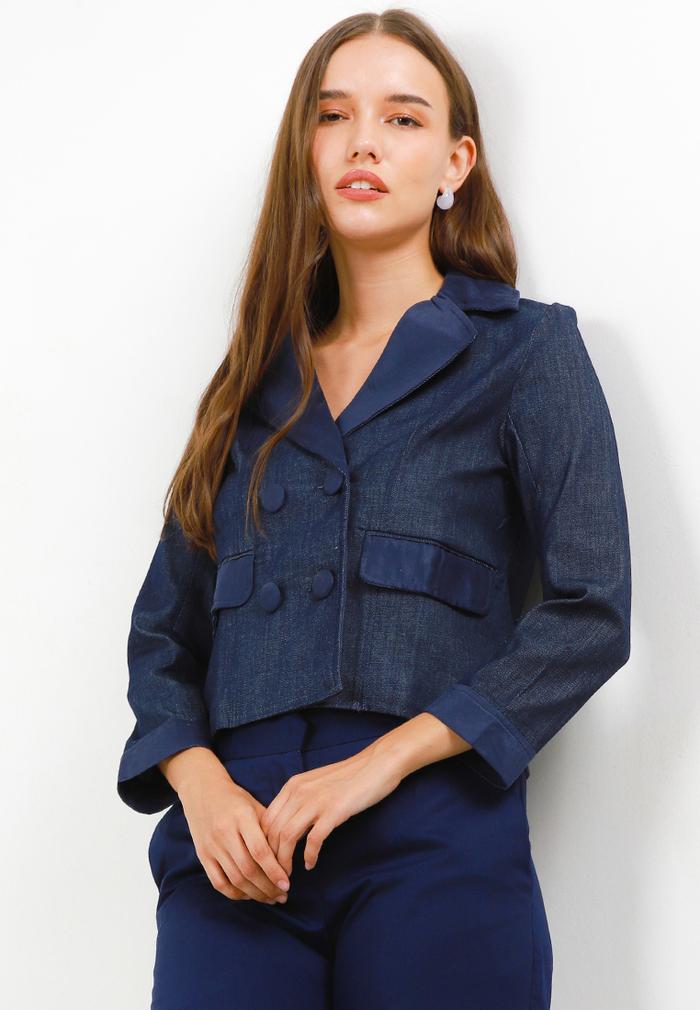 Blazer Denim wanita OW001BDV Kancing Ganda