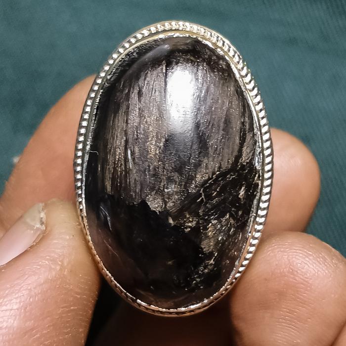 ASLI BATU AKIK BULU MACAN JUMBO 3CM SERAPHINITE RING NO.8