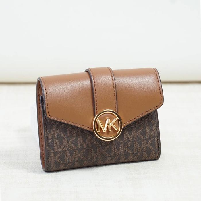 dompet wanita mk carmen medium flap bifold wallet brown bp
