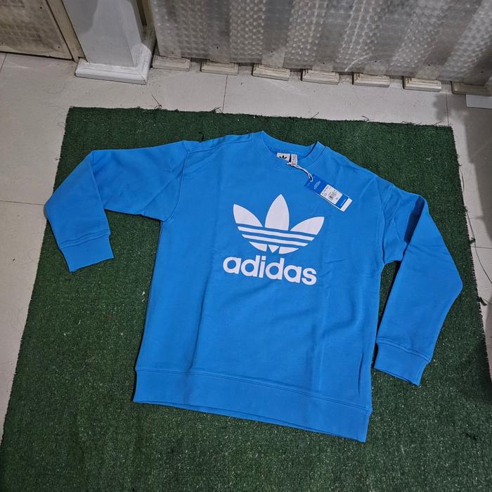 Adidas original trefoil women oversized crew blue trefoil bnwt