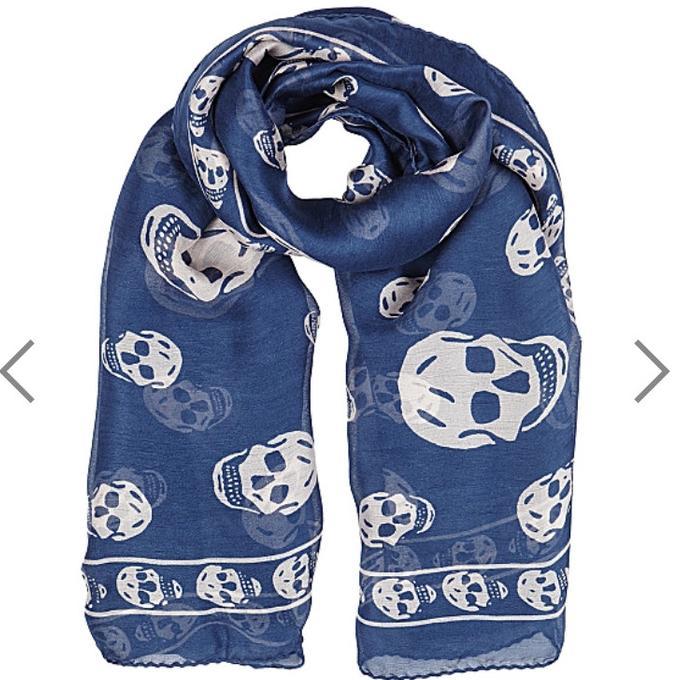 shawl syal scarf jilbab scarves skull Alexander McQueen silk navy blue