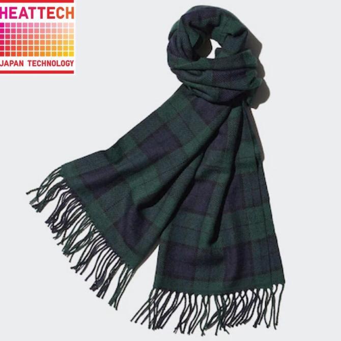 UNIQLO Heattech Syal Scarf Winter Kotak Pria Wanita Dark Green