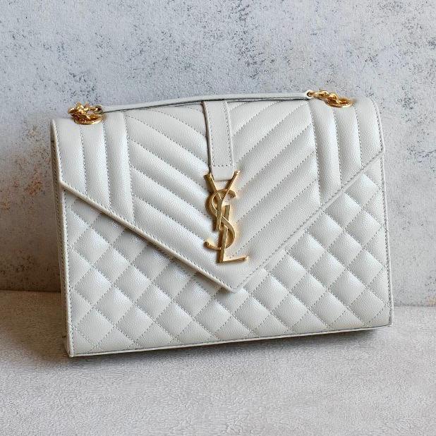 YSL Saint Laurent Envelope Medium Bag White Caviar Ghw