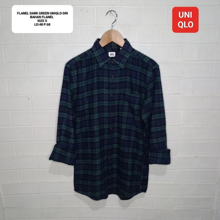 KEMEJA FLANEL DARK GREEN UN1QL0 ORI SIZE S