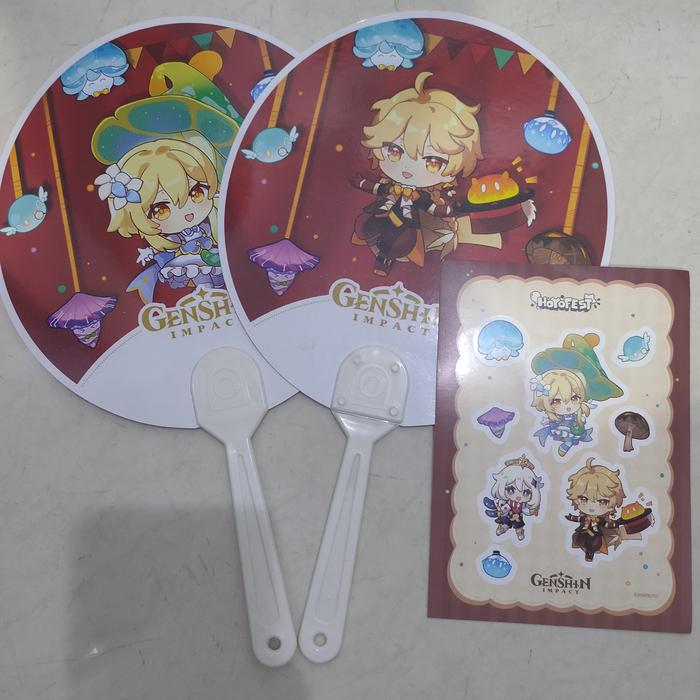 Kipas Tangan Fan Bulat Gambar Genshin Impact & Sticker Genshin Impact