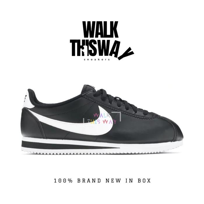 sepatu pria sneakers nike cortez classic / sepatu pria / sneakers cortez / black white leather