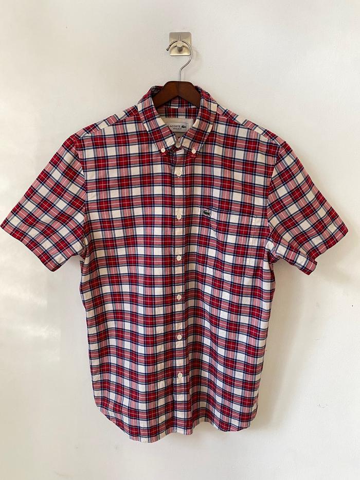 KEMEJA LACOSTE SIZE 41 M/L MERAH GINGHAM SECOND PRELOVE