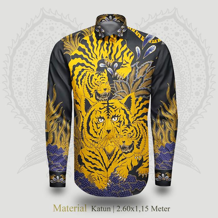 Kain Batik Tulis Katun Pola Kemeja Pria Motif 3 Harimau / Macan C1096