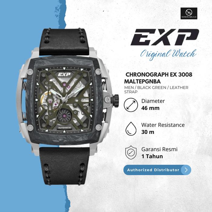 EXPEDITION EXP 3008 / EX 3008 - JAM TANGAN PRIA ORIGINAL AUTOMATIC STRAP LEATHER - BLACK GREEN