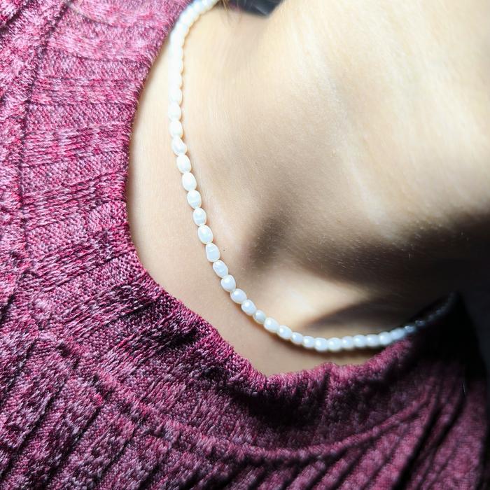 kalung Mutiara oval size 3-4mm