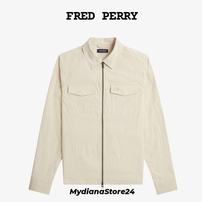 FRED PERRY - FRED PERRY ZIP OVERSHIRT - OATMEAL