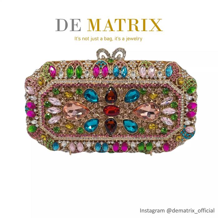 Tas Pesta Wanita Party Clutch Warna Warni Swarovski Crystal Premium Rhinestone Import Impor Mewah El