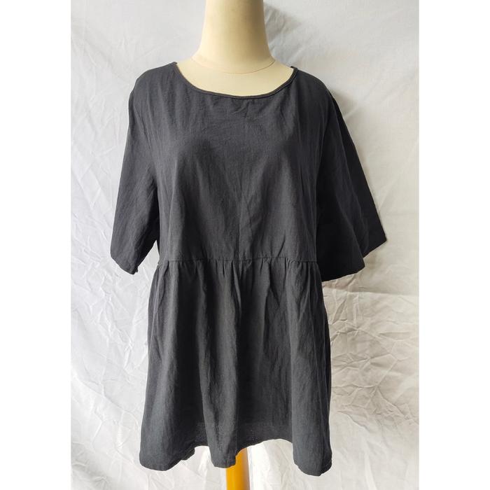 Preloved Blouse Wanita Babydoll Katun Hitam Polos Size XL