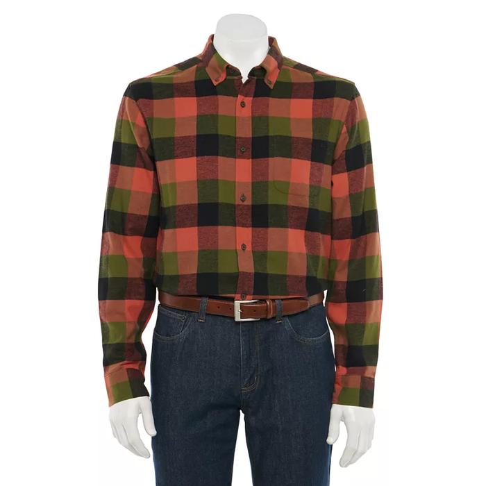Kemeja Croft & Barrow Extra Soft Plaid Flannel Shirt Multicolor Orange