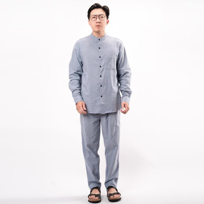 Baju Koko Set Grey Blue Setelan Kurta Pria Dewasa Setelan Baju Celana Muslim Pria Kemeja Koko Kurta
