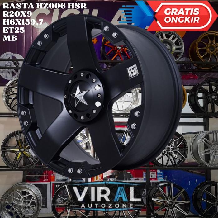 Velg Mobil Ring 20 Offroad RASTA HSR R20 Lebar 9 lubang 6 Hitam dop