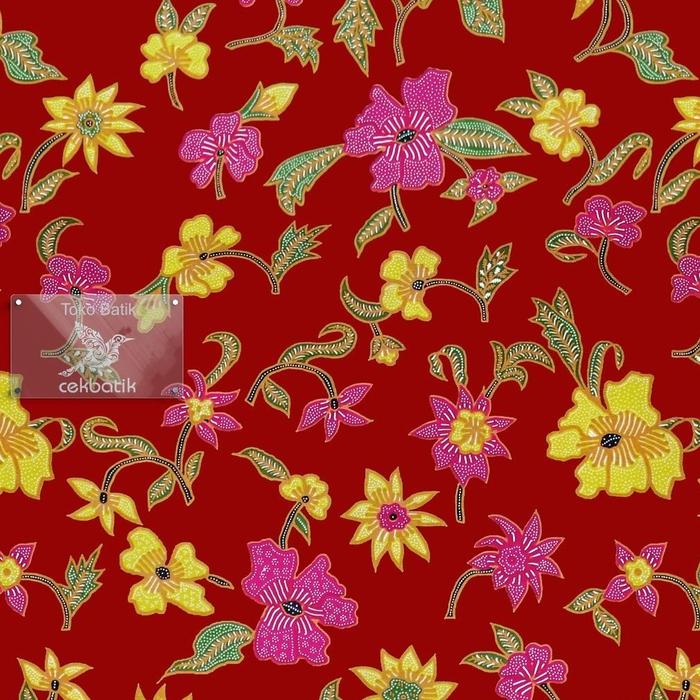 Kain Batik Motif Bunga Warna (Pink Fanta & Kuning Lemon)Unik Manis (Merah)