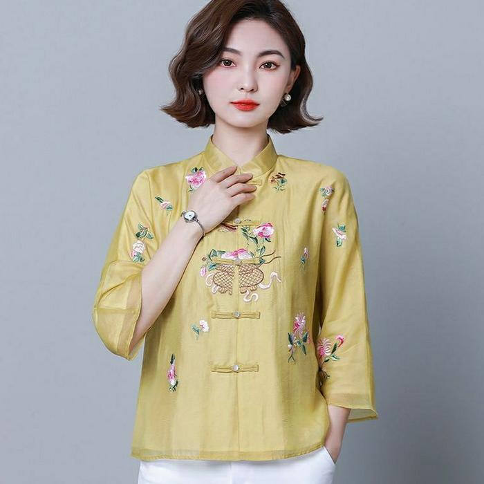SB Daily Tang Collection Classic Women's Embroidered Cheongsam Shirt Improved Chinese Blouse All Mat