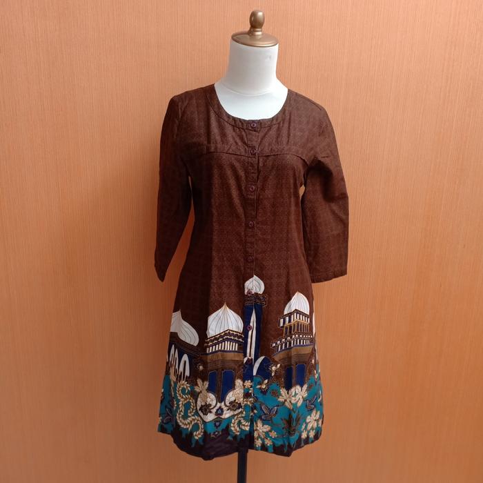 atasan wanita coklat motif batik masjid SEMATA WAYANG by HASSENDA cewek M blouse santai
