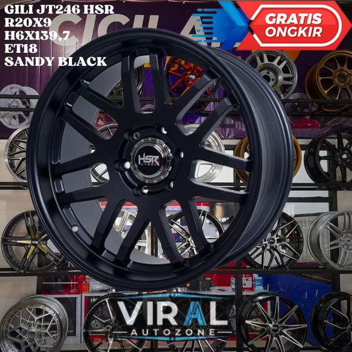 Velg Mobil Offroad Ring 20 HSR Gili JT246 R20 Lebar 9 in ET 18 Hitam dop