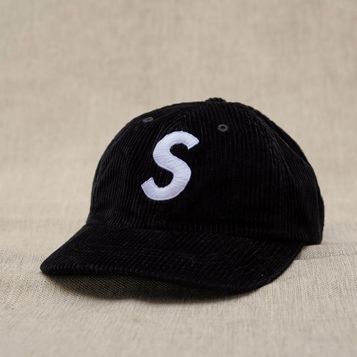Supreme S Logo 6-Panel Cap Corduroy Black