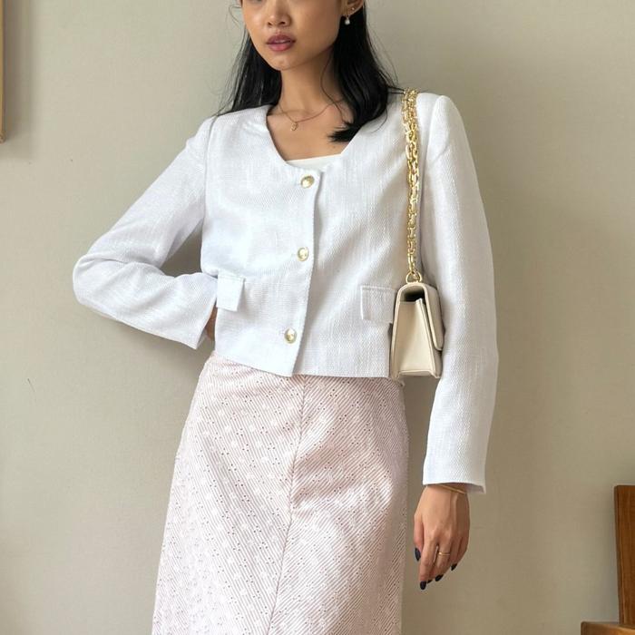 Pomelo White Tweed Blazer