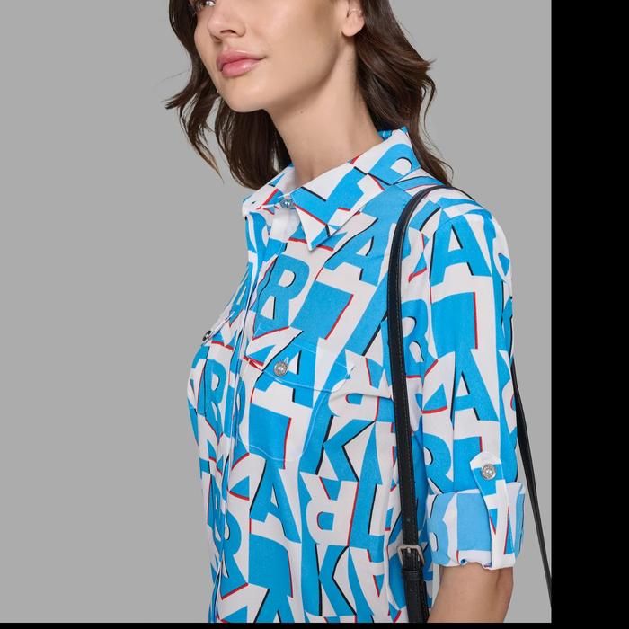 karl lagerfeld kemeja wanita OF 114 original white + blue printing