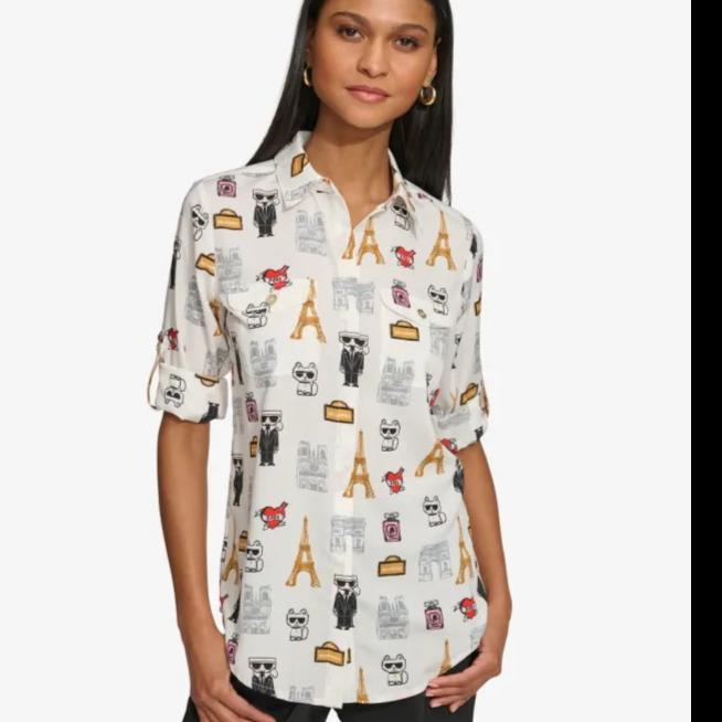 karl lagerfeld kemeja wanita OF 112 original printed white