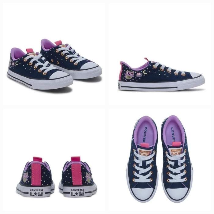 SALEEE 100% Original Converse Chuck Taylor All Star Rave Owl Slip On Low Top Kids Sneakers - Obsidia