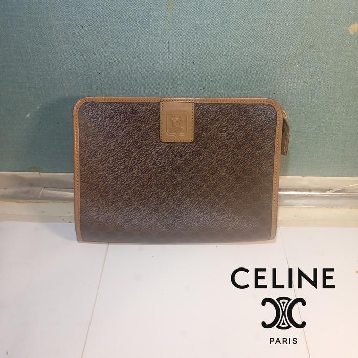 Vintage Celine Brown Canvas Clutch Bag