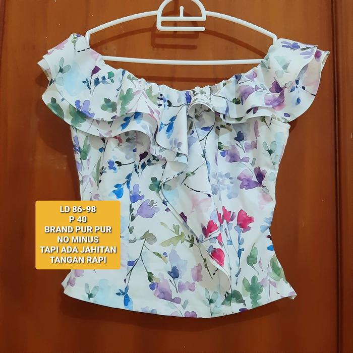 PRELOVE CROP TOP SABRINA korean style atasan wanita motif bunga ruffle rempel pl cottagecore coquett