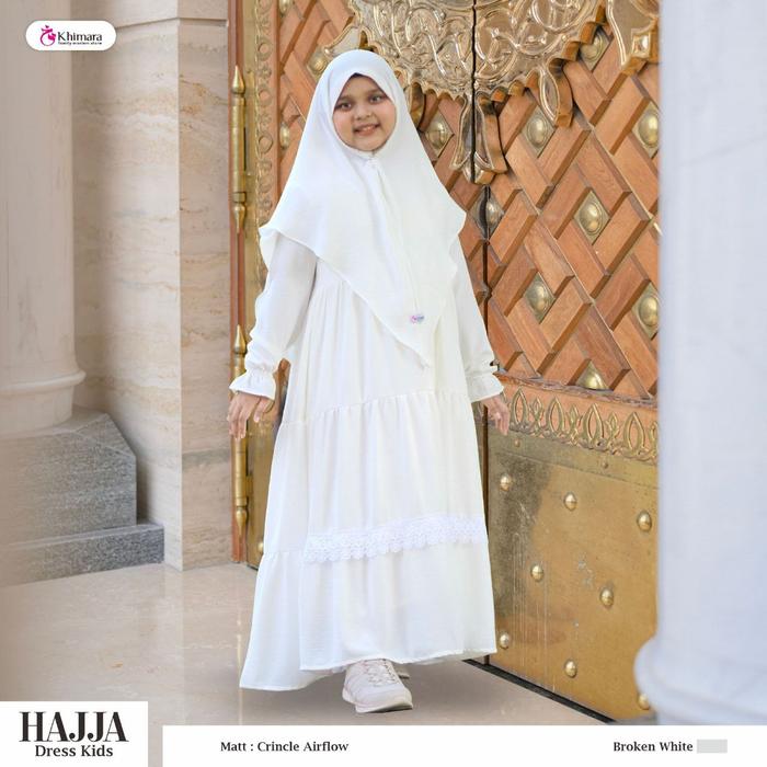 Gamis Putih Anak Satu Set dengan jilbab Falova Anti Nerawang Crincle Bahan Airflow & Rayon Premium