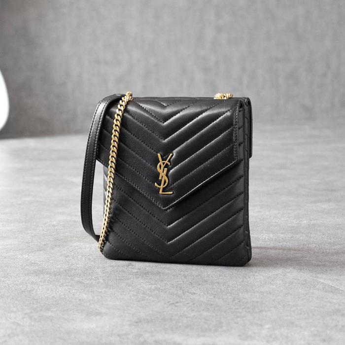YSL Double Flap Cross Body Bag in Black Size 16 x 3 x 16 cm