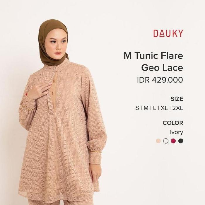 [BARU] ATASAN TUNIK BRUKAT POLOS DAUKY M TUNIC FLARE GEO LACE