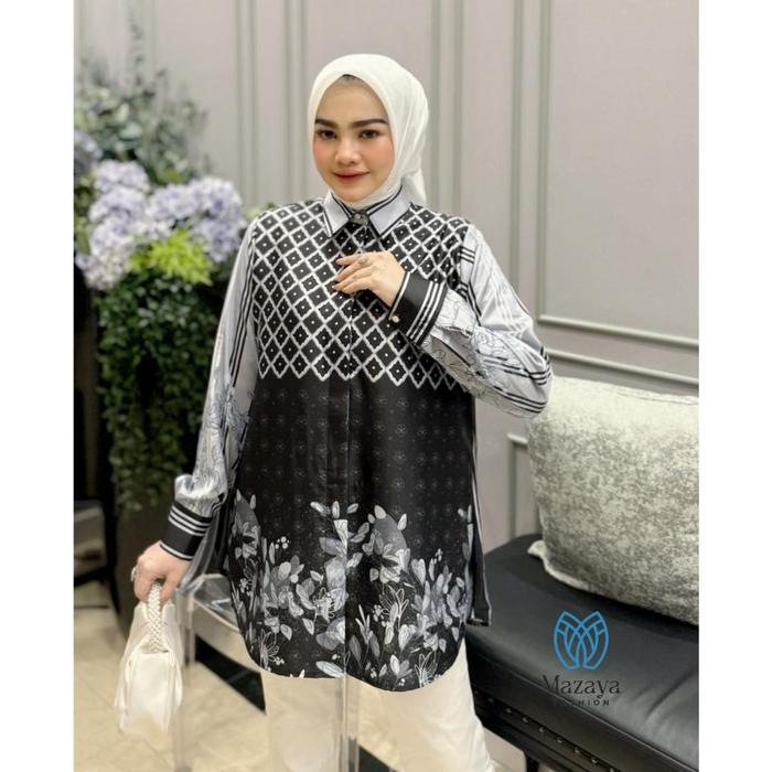 [DISC] TUNIK BLOUSE SILK SILKY MOTIF MONOGRAM ETNIK STANDARD HINGGA JUMBO BY MAZAYA